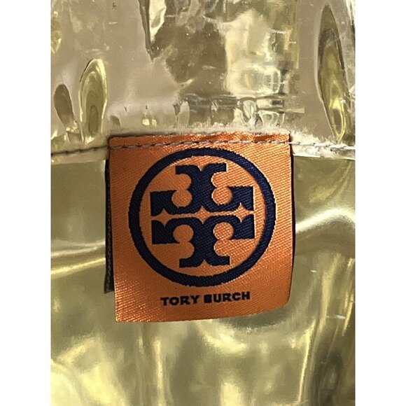 Tory Burch Vinyl Canvas Metallic Shiny Gold Large Tote Bag 16 x 11 x 7" - Picture 12 of 15